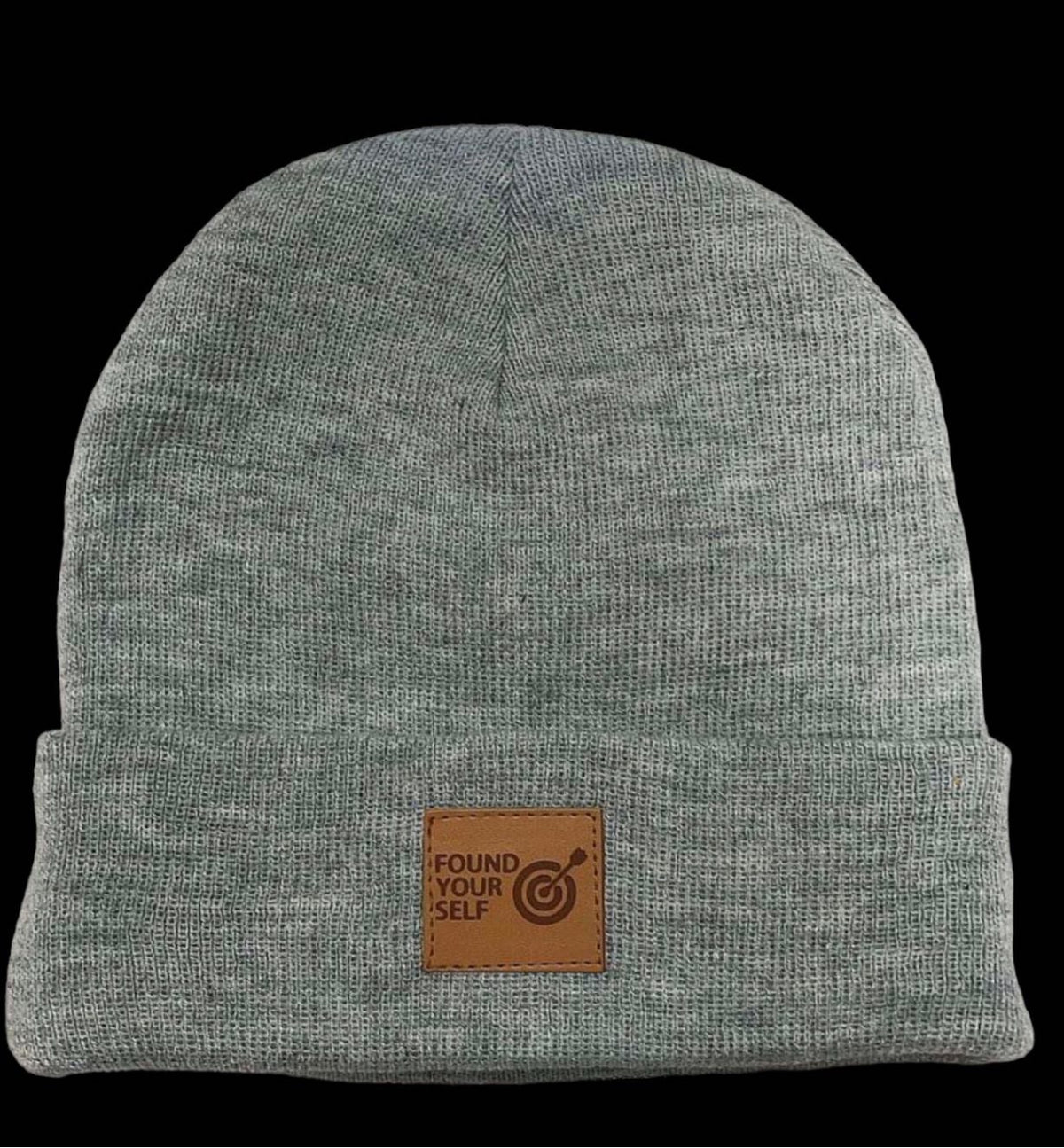 FOUND YOURSELF Leather Patch Beanie – Heather Gray