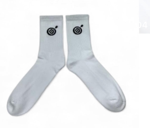 Classic White Crew Socks with Target-Arrow Embroidery