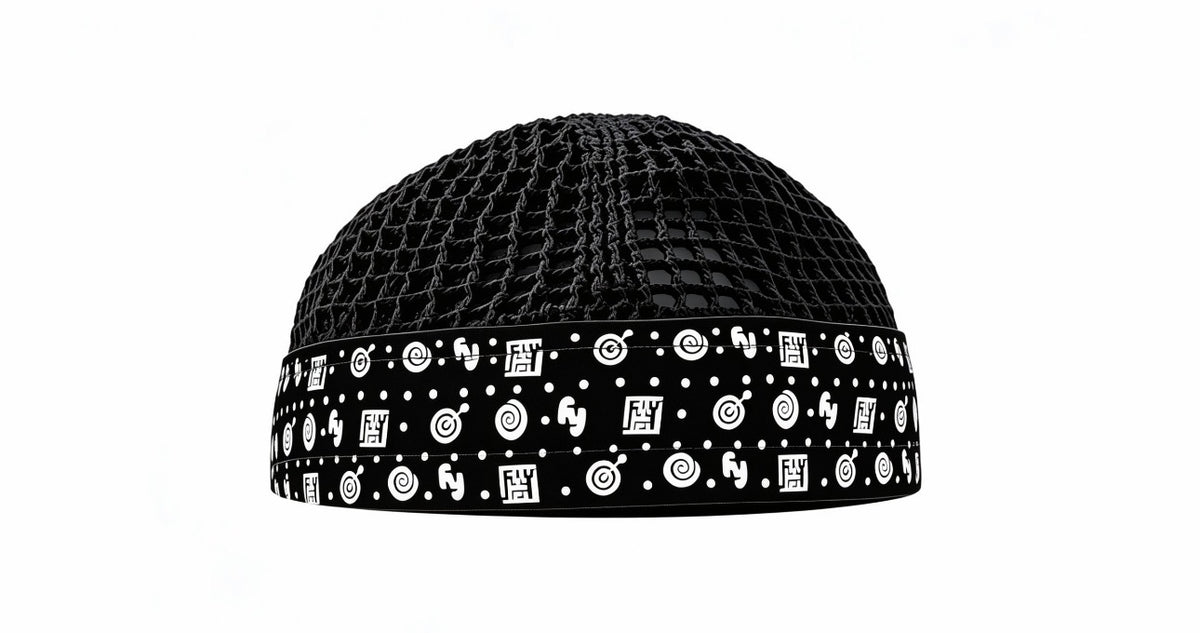 Islamic Kufi – Black Mesh with Symbolic White Print