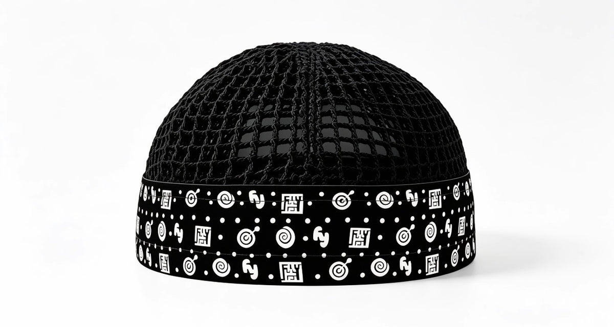 Islamic Kufi – Black Mesh with Symbolic White Print
